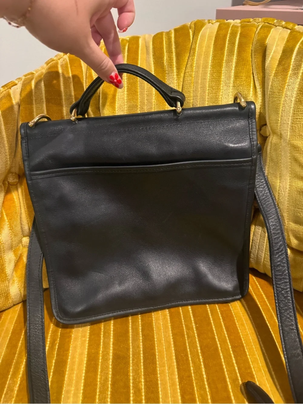 Coach Willis Black Leather Satchel with Gold-Tone Hardware